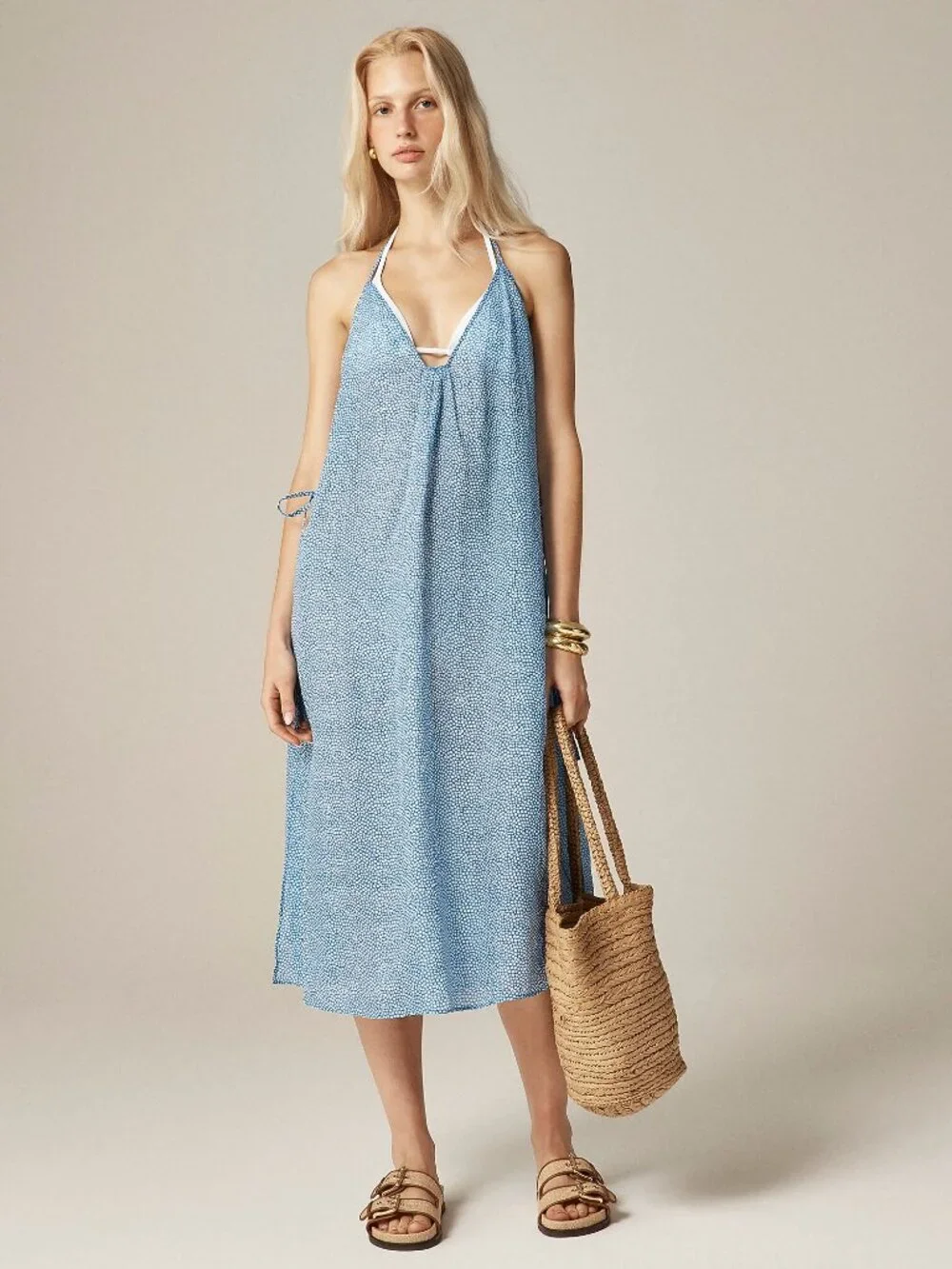 NWT J. Crew Size Medium Side Tie Beach Cover Up Midi Dress Mini Floral Print NEW